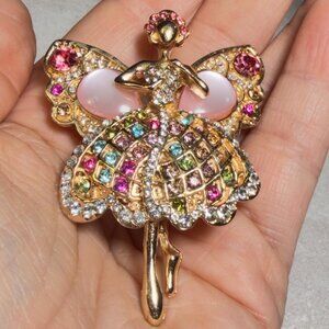 Fairy Brooch Crystal Rhinestone Pin Pendant – 2.75” Tall